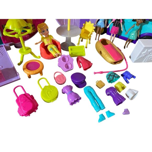 Polly Pocket Travel Adventures Pack Jet Plane Car Vehicle 5 Dolls & Accessories - Picture 2 of 6